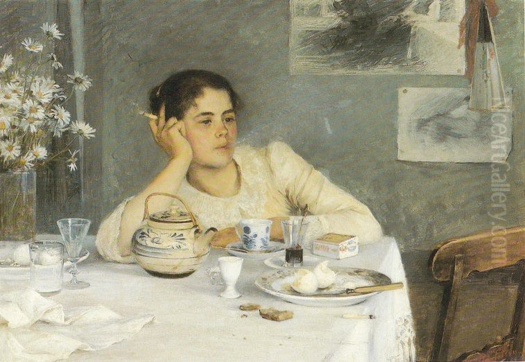 After breakfast Oil Painting by Elin Danielson-Gambogi