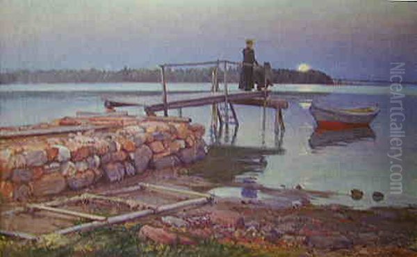Jetty at Tomtebo Oil Painting by Elin Danielson-Gambogi