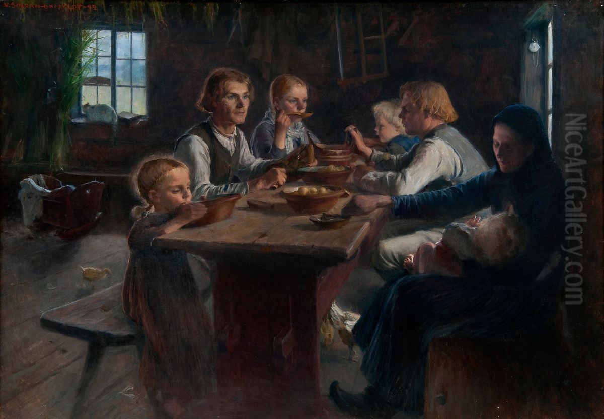 Supper at a Finnish farmhouse Oil Painting by Venny Soldan-Brofeldt
