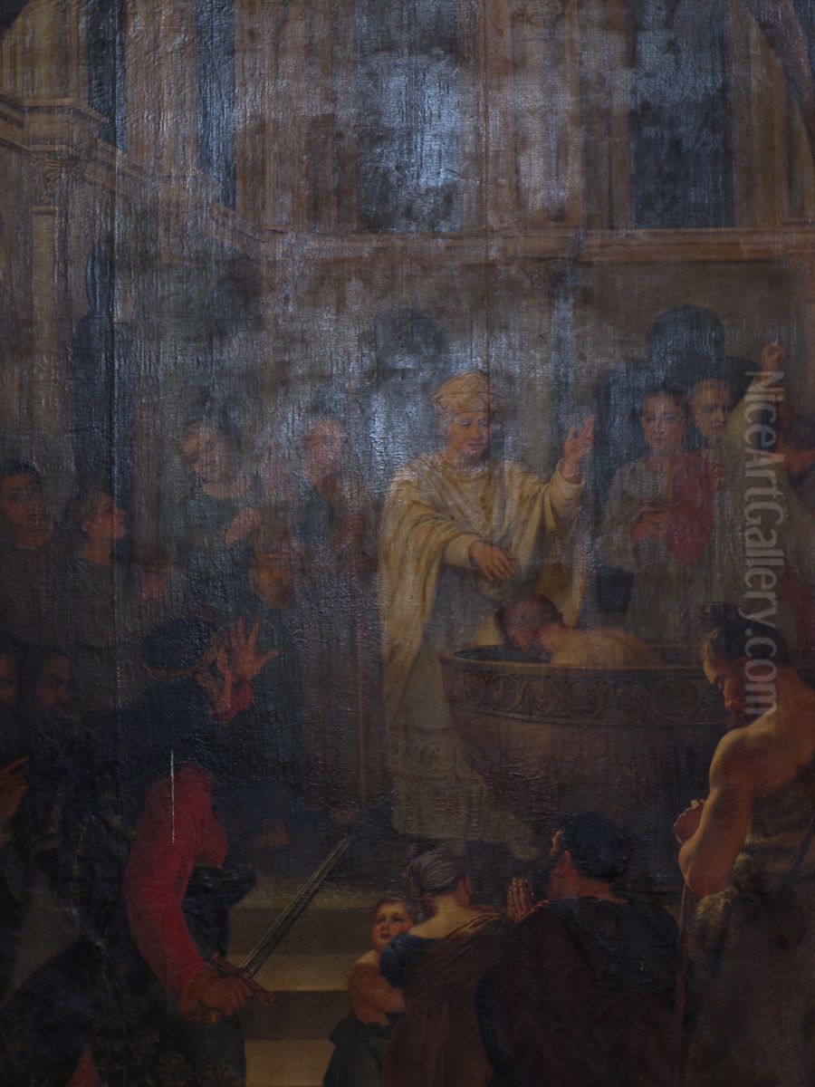 intrusion du roi Childeric d'Austrasie dans le baptistere ou saint Leger baptiste Clovis Oil Painting by Gabriel-Christophe Guerin