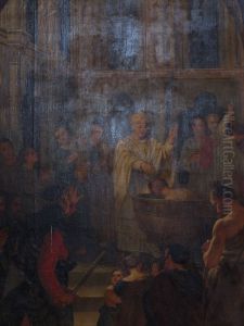intrusion du roi Childeric d'Austrasie dans le baptistere ou saint Leger baptiste Clovis