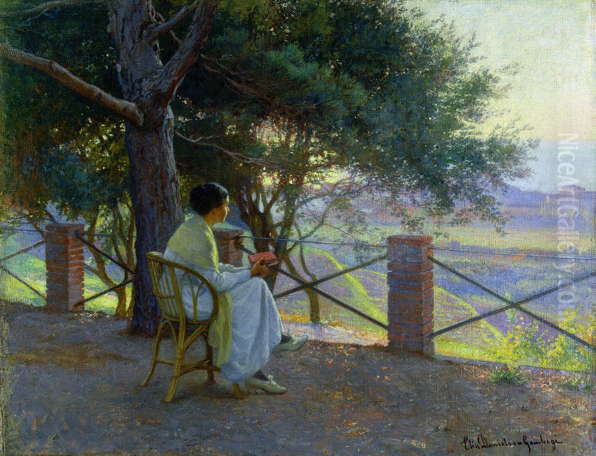 Auringon laskiessa Oil Painting by Elin Danielson-Gambogi