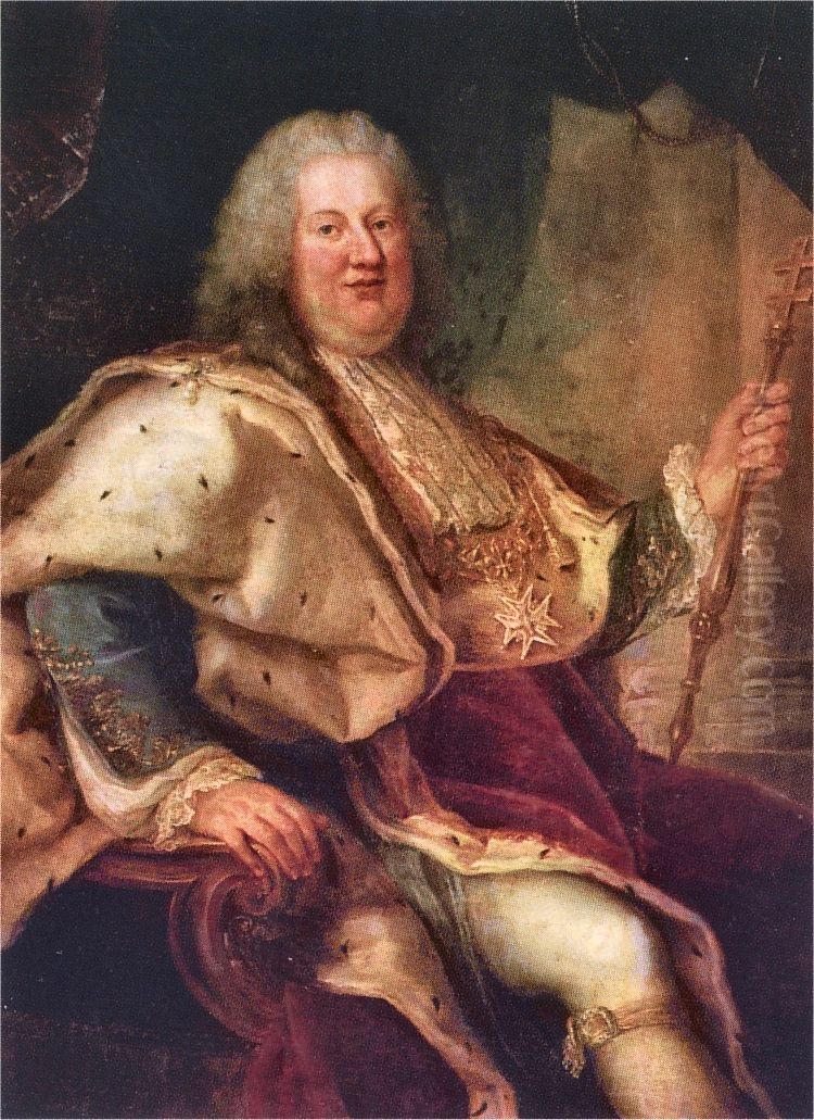 portrait de Stanislas Leczinski tenant le sceptre Oil Painting by Jean Girardet