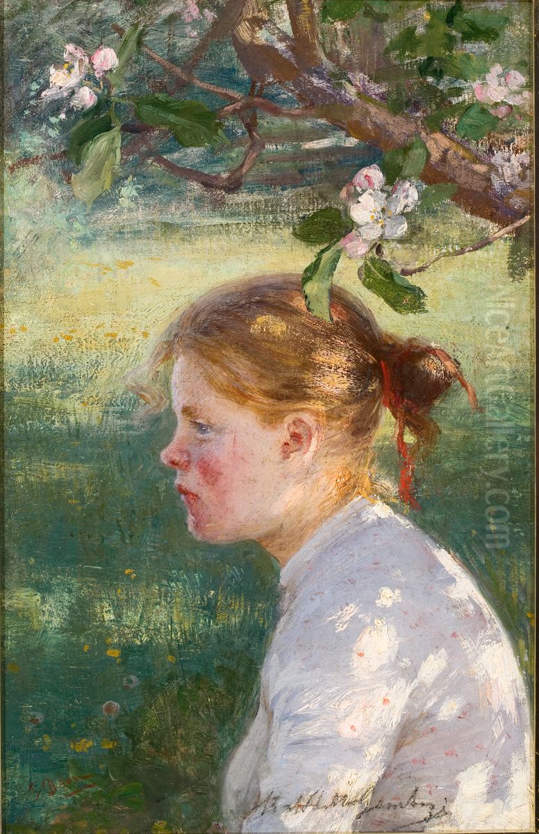 Omenapuun alla Oil Painting by Elin Danielson-Gambogi