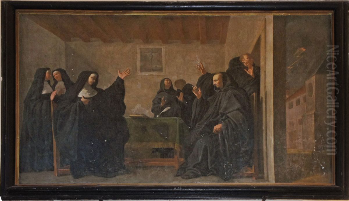 Saint Benoit conversant avec sa soeur sainte Scholastique. Oil Painting by Claude Charles
