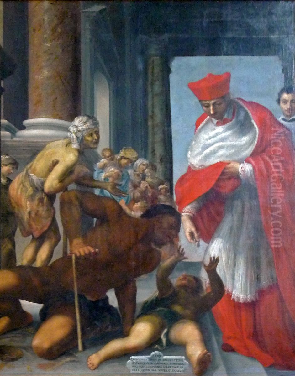 Saint Charles Borromee distribuant des aumones. Oil Painting by Quentin Varin