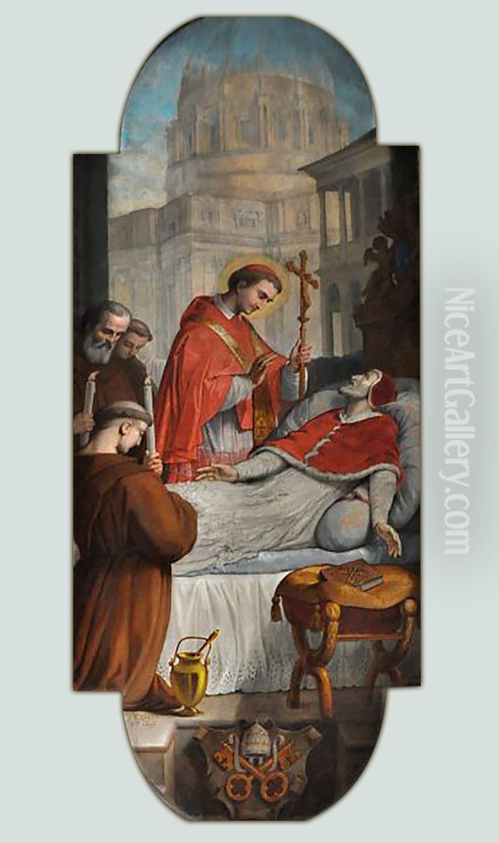Saint Charles Borromeo assistant to Pius IV on his deathbed Oil Painting by Raymond Balze
