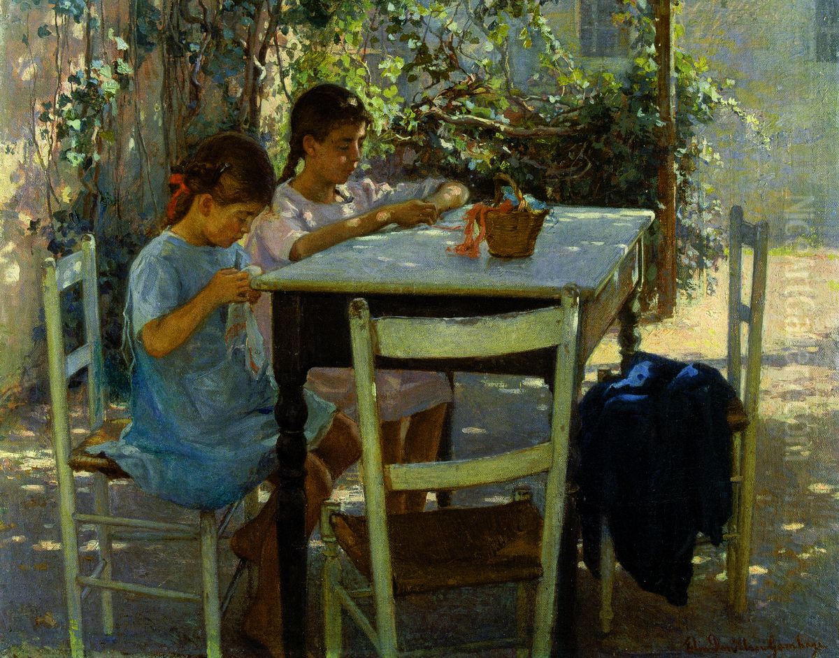 Young needleworkers Oil Painting by Elin Danielson-Gambogi