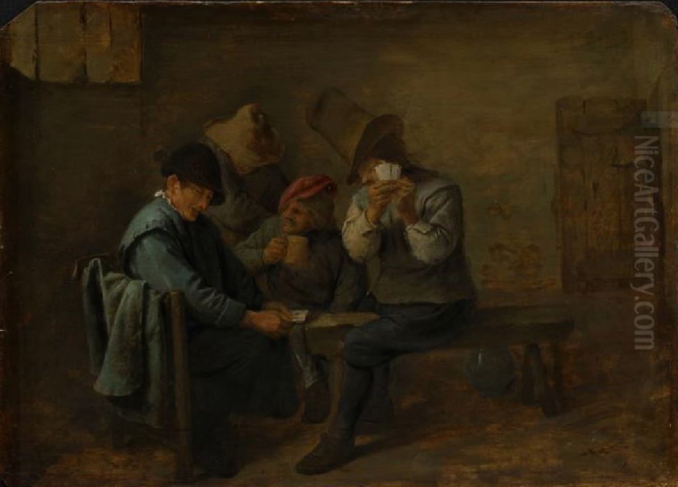 Peasants playing cards Oil Painting by Adriaen Brouwer