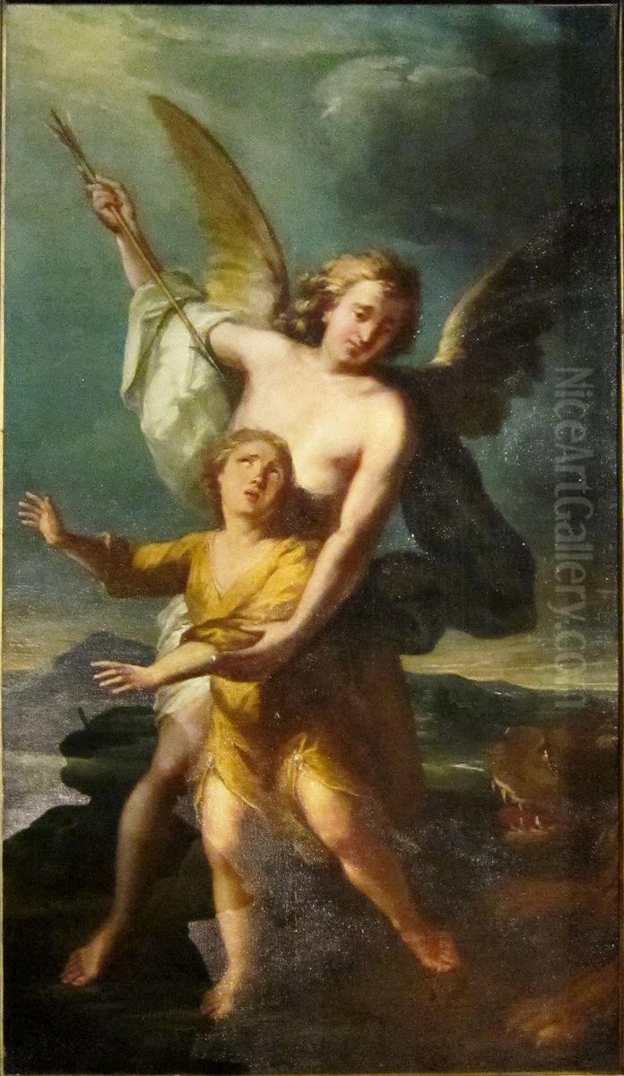 Guardian angel Oil Painting by Arnould De Vuez