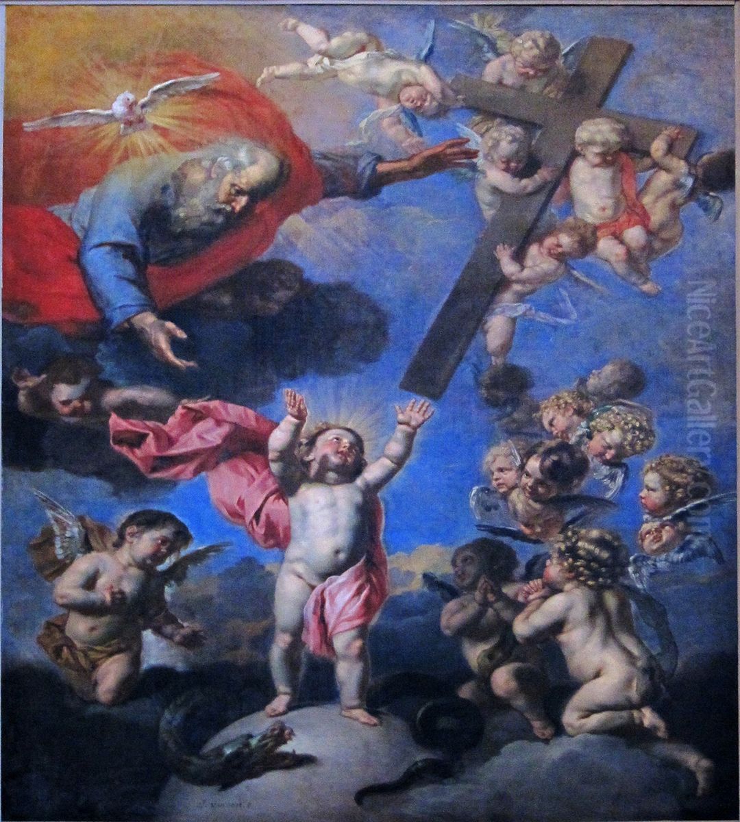 L'Enfant Jesus tendant les bras a la croix offerte par le Pere Oil Painting by Jacob van Oost the Younger