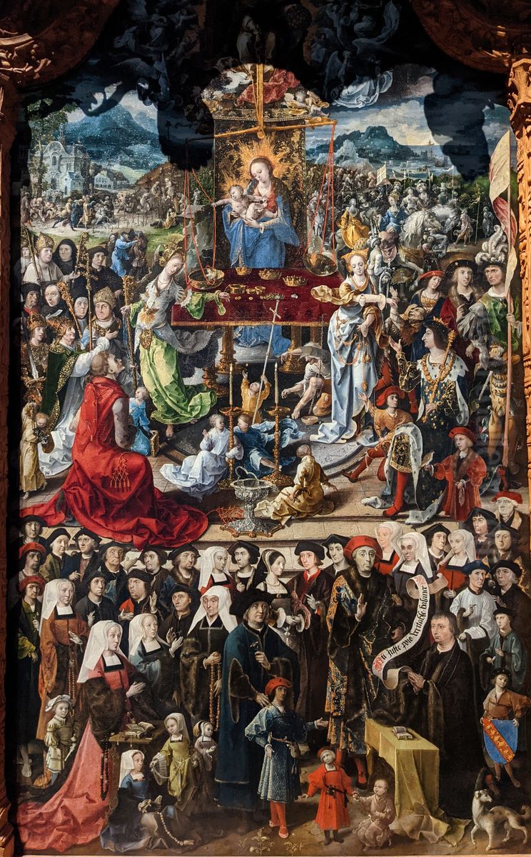 The Madonna with the Trinity, numerous biblical persons and donors Oil Painting by Master of Amiens