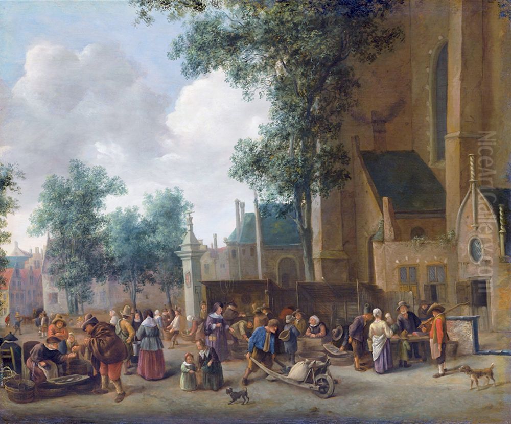 De Riviervismarkt te Den Haag Oil Painting by Jan Steen