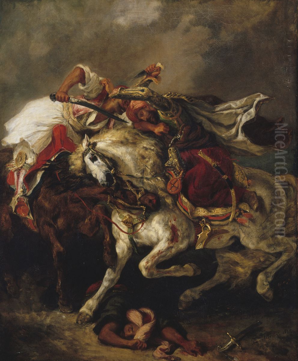 Le Combat du Giaour et du Pacha Oil Painting by Eugene Delacroix