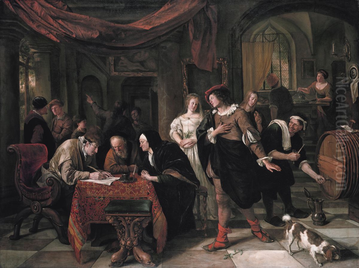 the signing of the Contract of Marriage(Tobit 7) Oil Painting by Jan Steen