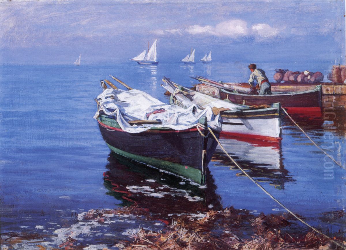 Italian fishing boats Oil Painting by Elin Danielson-Gambogi