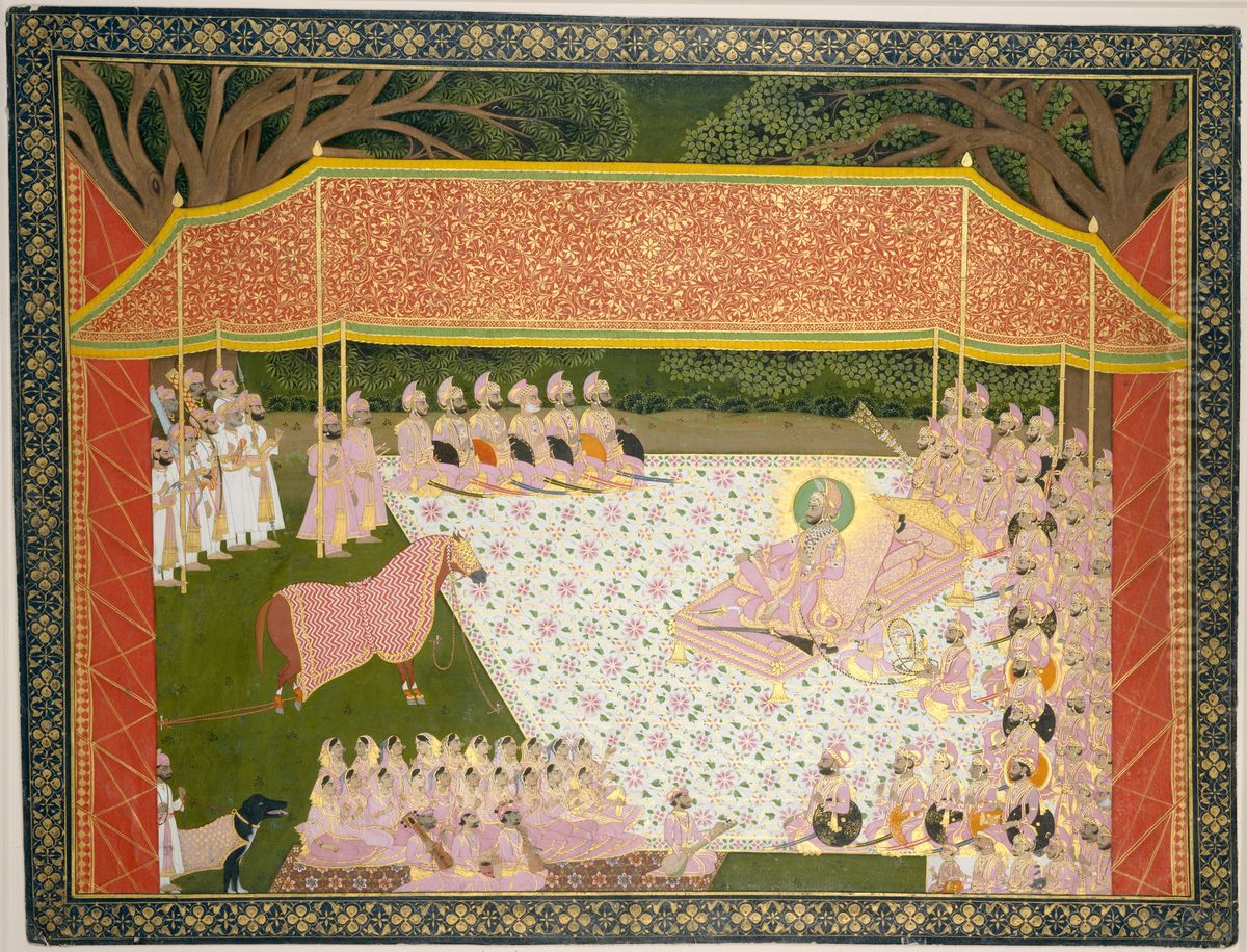 Maharana Sarup Singh Inspects a Prize Stallion Oil Painting by Tara
