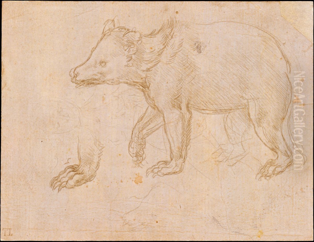 A Bear Walking Oil Painting by Leonardo Da Vinci