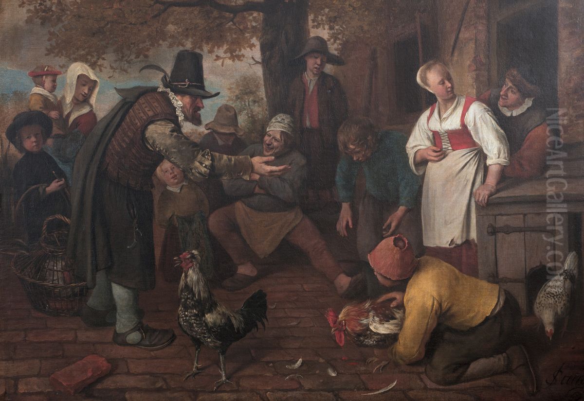 A Cock Fight Oil Painting by Jan Steen