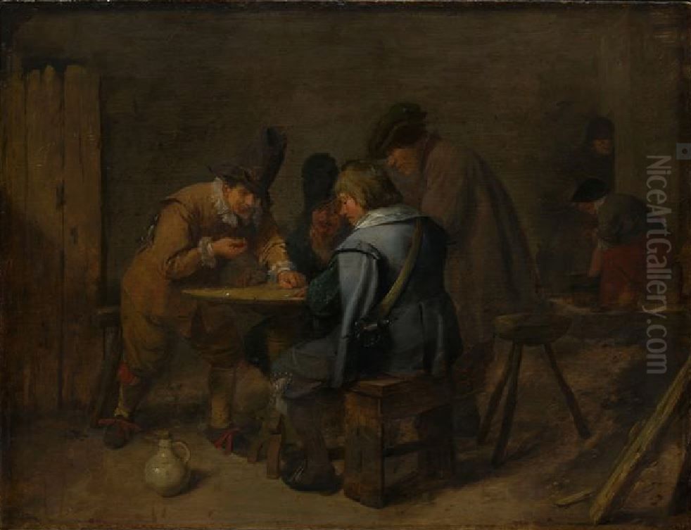 Wurfelnde Soldaten in einer Schenke Oil Painting by Adriaen Brouwer