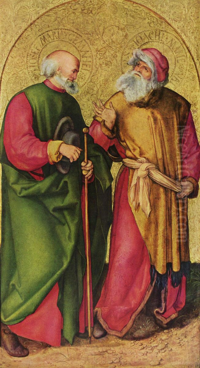 Dreikonigsaltar, linker Flugel, Szene: Josef und Joachim Oil Painting by Albrecht Durer