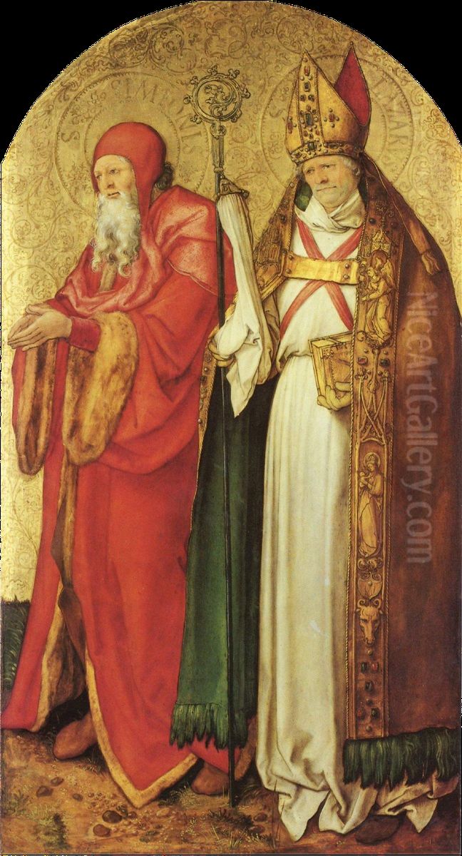 Jabacher Altar, rechter Flugel innen, Szene: die Heiligen Simeon und Lazarus Oil Painting by Albrecht Durer