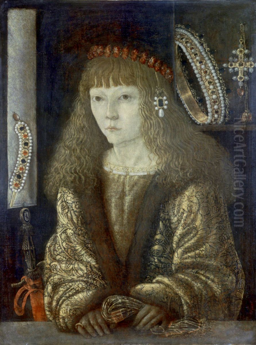 A young Janos Corvinus in 1486. Oil Painting by Baldassare Estense