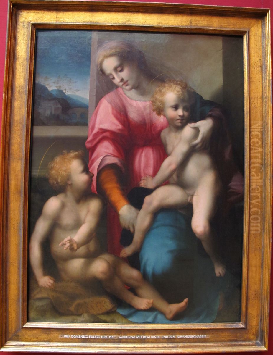 Maria mit dem Kind und dem Johannesknaben Oil Painting by Domenico Puligo