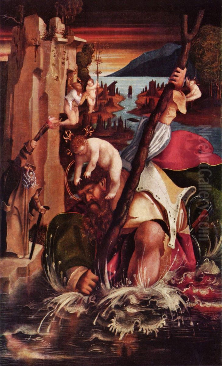 Hl. Christophorus (Ruckseite: ehemals Himmelfahrt der hl. Maria Magdalena) Oil Painting by Custom Art