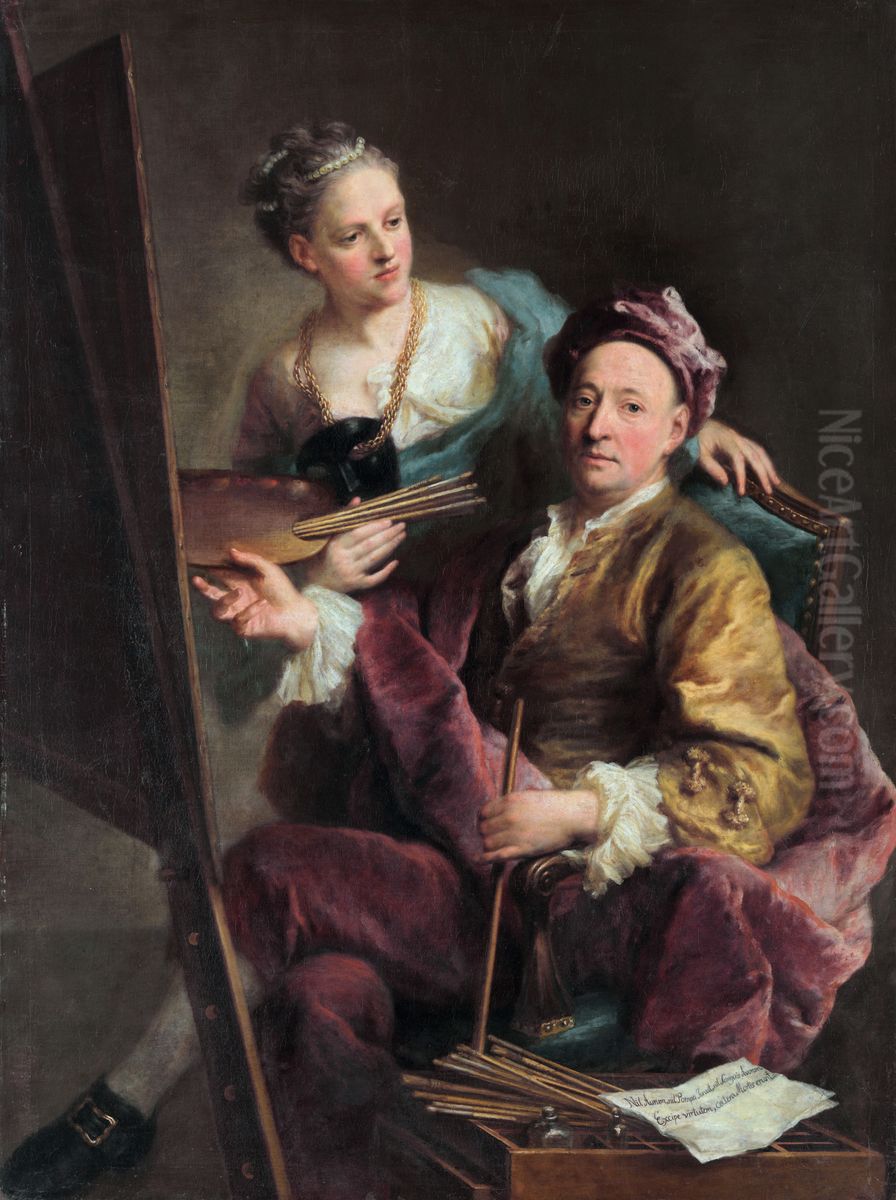 Der Kunstler mit seiner Tochter Antonia Oil Painting by Georg Desmarees