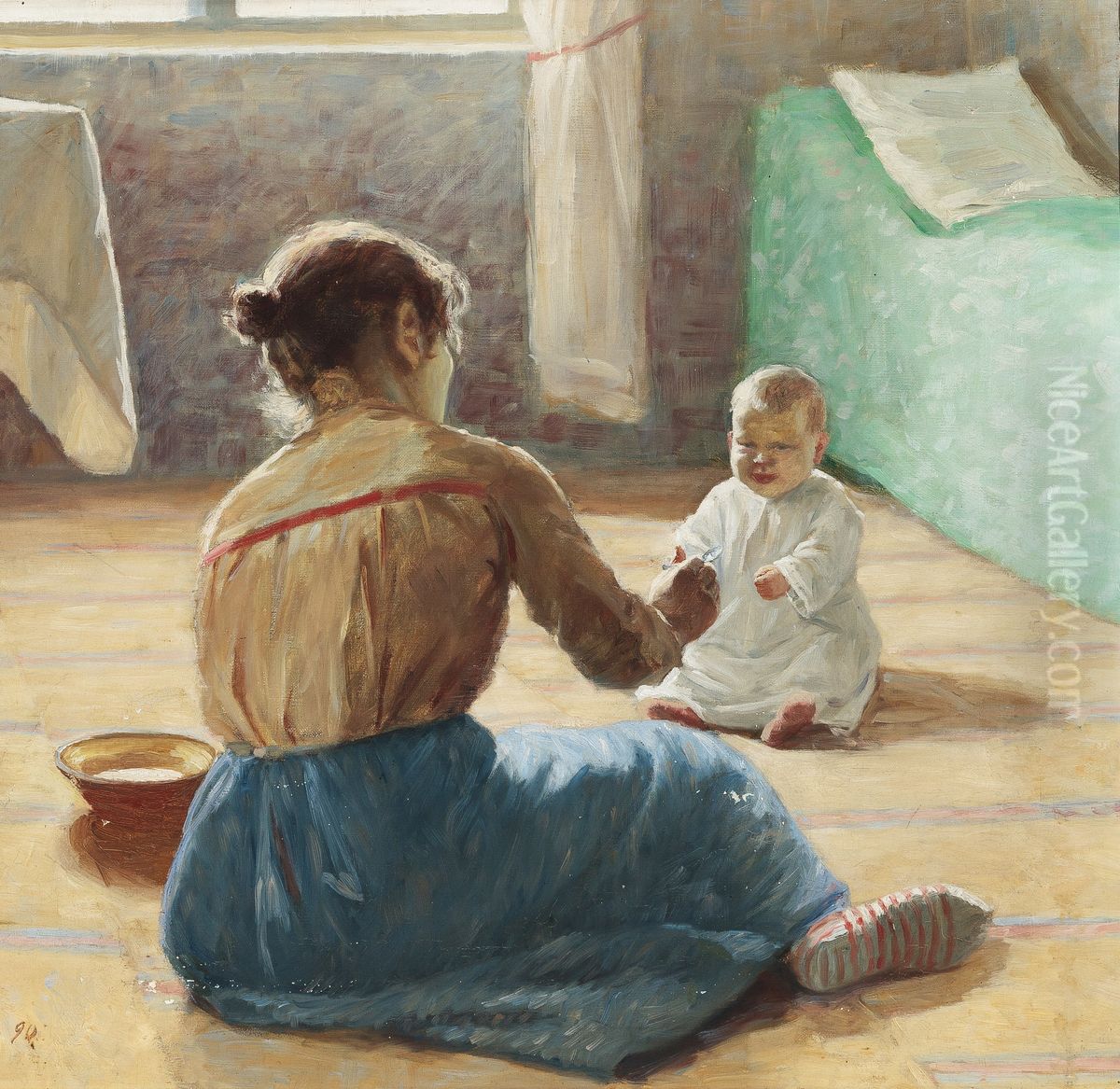 Mor och barn Oil Painting by Hanna Ronnberg