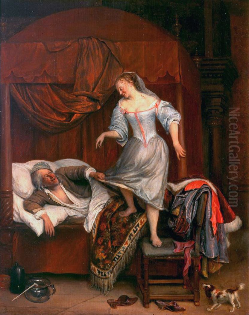 Paar in de slaapkamer Oil Painting by Jan Steen
