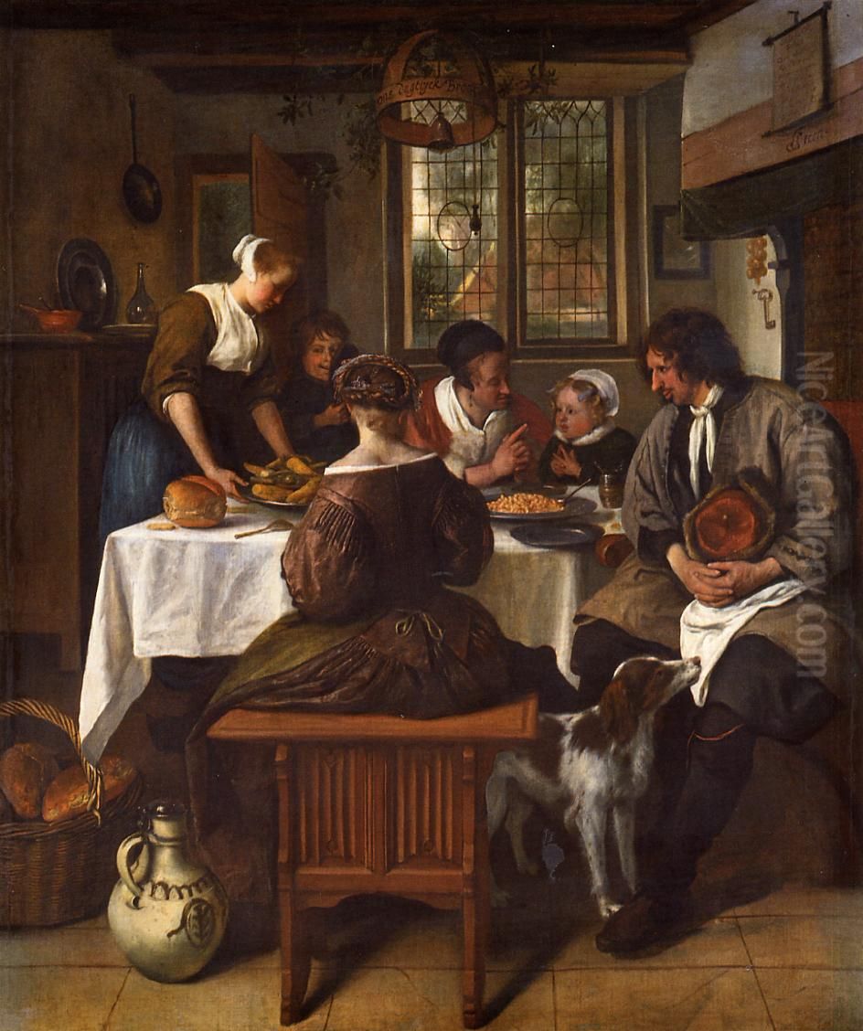 Family Meal Oil Painting by Jan Steen
