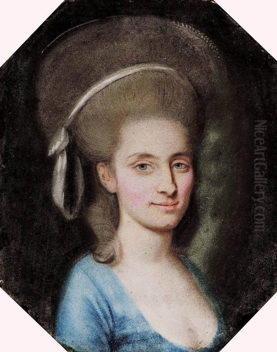 Portrait of a lady in a blue dress. Oil Painting by Paul Joseph Bardou