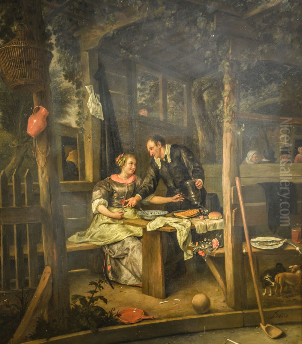 Two Lovers under an Arbour Oil Painting by Jan Steen