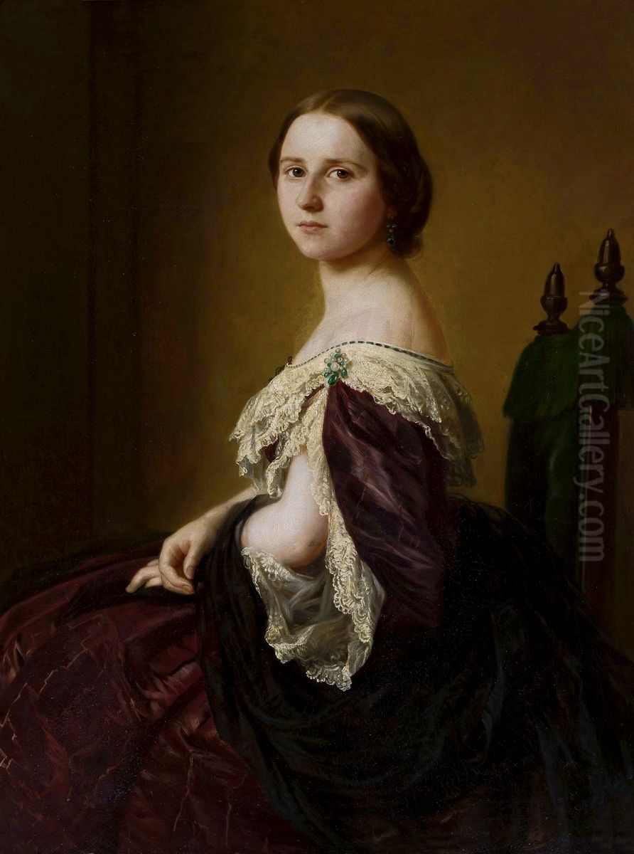 Portrait of a lady in a purple dress. Oil Painting by Clara Berkowski
