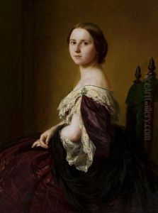Portrait of a lady in a purple dress.