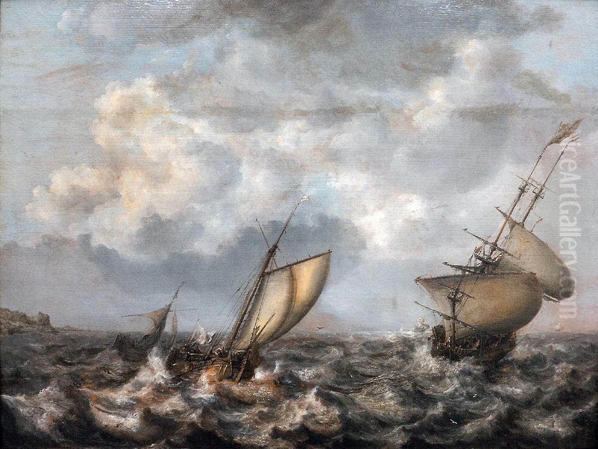Stormy sea with ships. Oil Painting by Simon De Vlieger