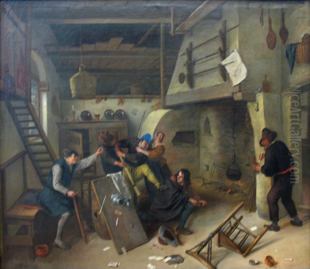Schlagerei in einer Schenke Oil Painting by Jan Steen