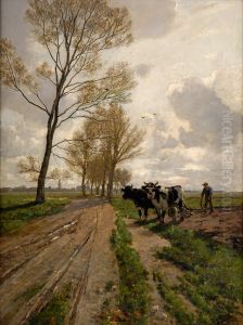 Fruhjahrslandschaft mit Ochsenpflug