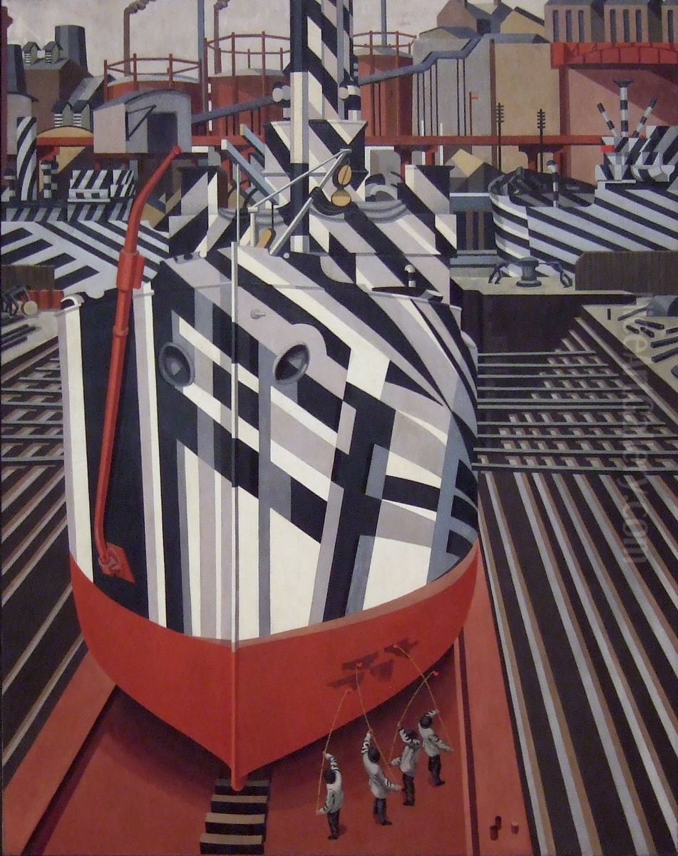 Dazzle-ships in Drydock at Liverpool Oil Painting by Edward Wadsworth