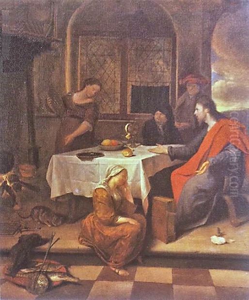 Christ in the House of Mary and Martha Oil Painting by Jan Steen