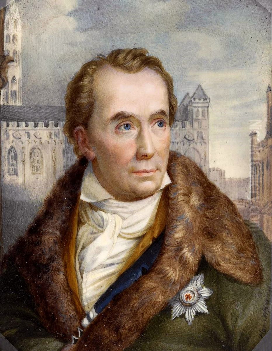 Miniature of Mayor von Schon (1773-1856), province of Treupen. Oil Painting by Christian Horneman