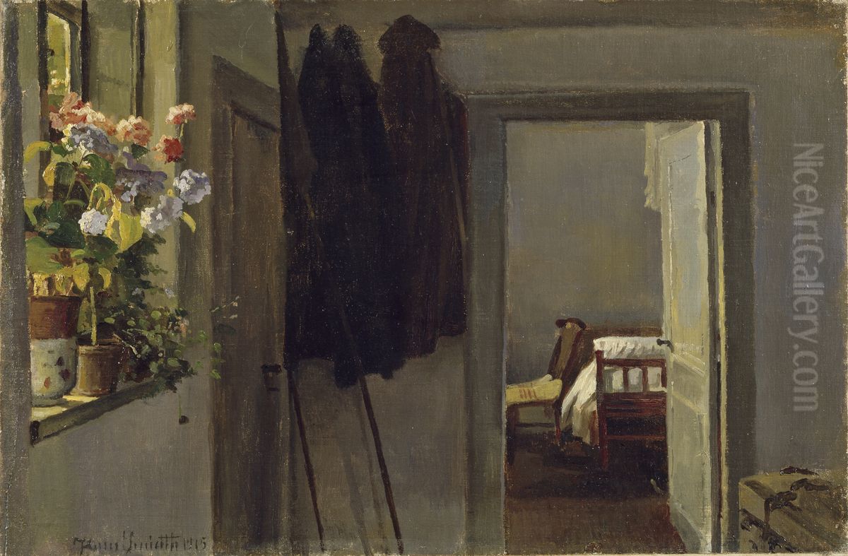 Interior with flowers at the window Oil Painting by Hans Smidth