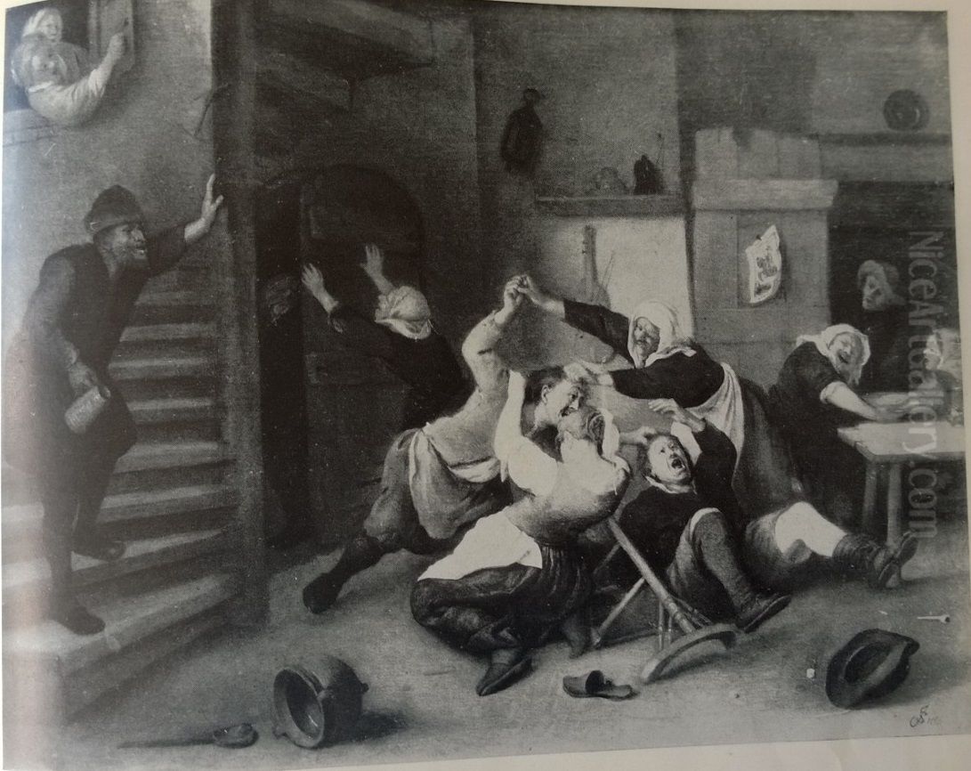 The Fight Oil Painting by Jan Steen