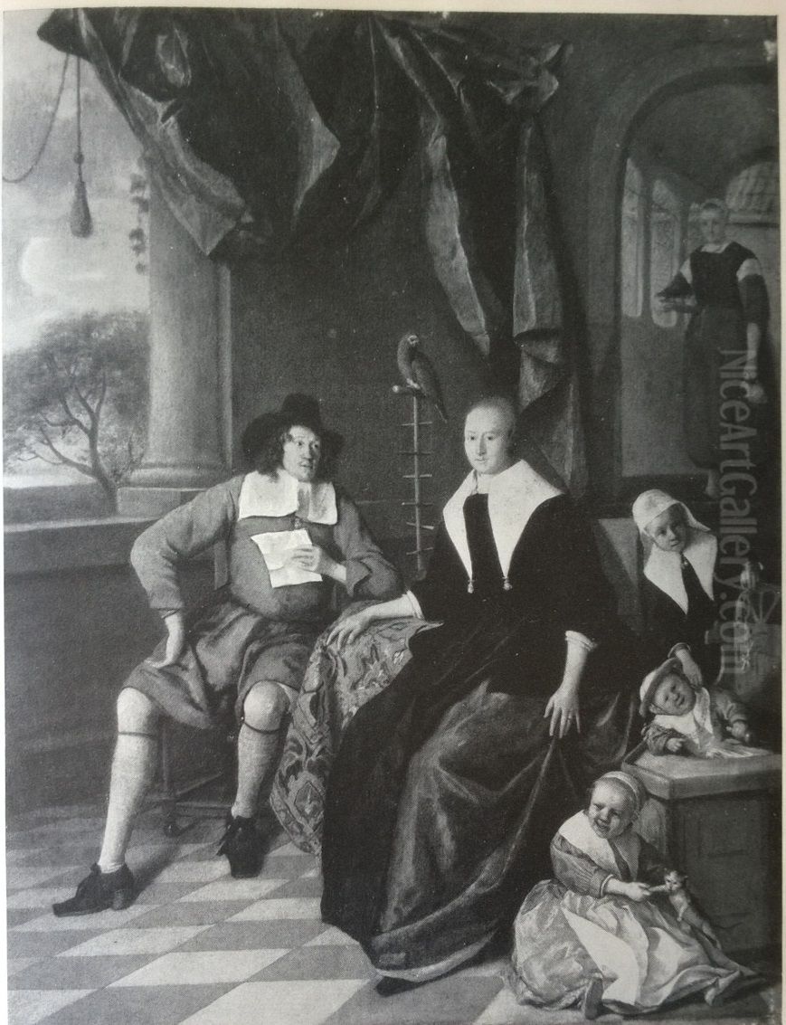 Portrait of a family on a terrace Oil Painting by Jan Steen