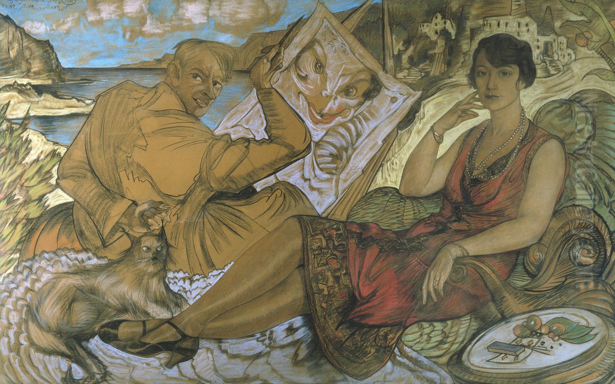 Deception of woman, with self-portrait (Portrait of Maryla Grossmanowa). Oil Painting by Stanislaw Ignacy Witkiewicz (Witkacy)