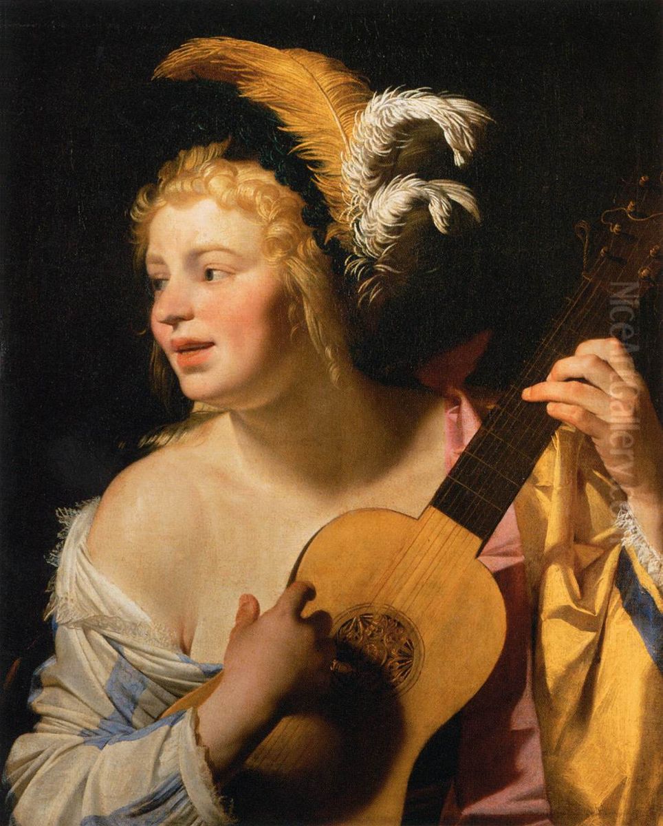 The guitar player Oil Painting by Gerard van Honthorst