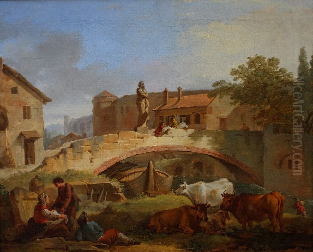 Village italien Oil Painting by Jean-Baptiste Marie Pierre