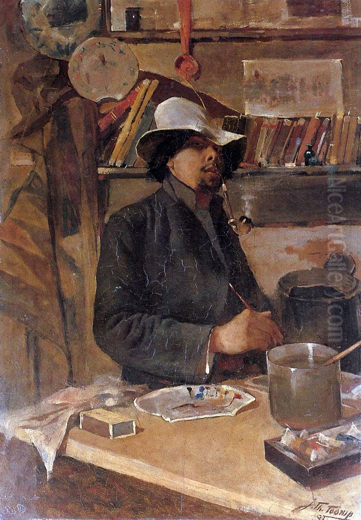 Self portrait in the studio Oil Painting by Jan Toorop